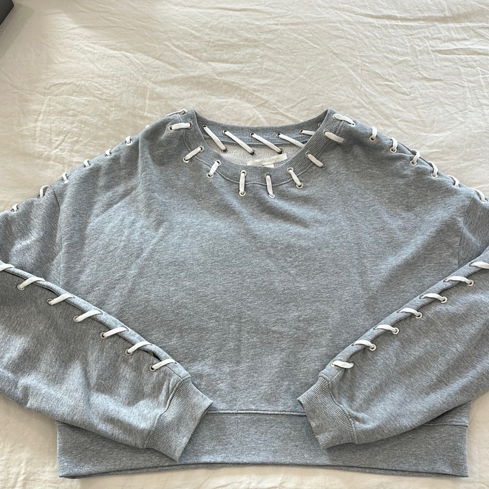 Jonathan Simkhai Gray Lace-Up Sweatshirt